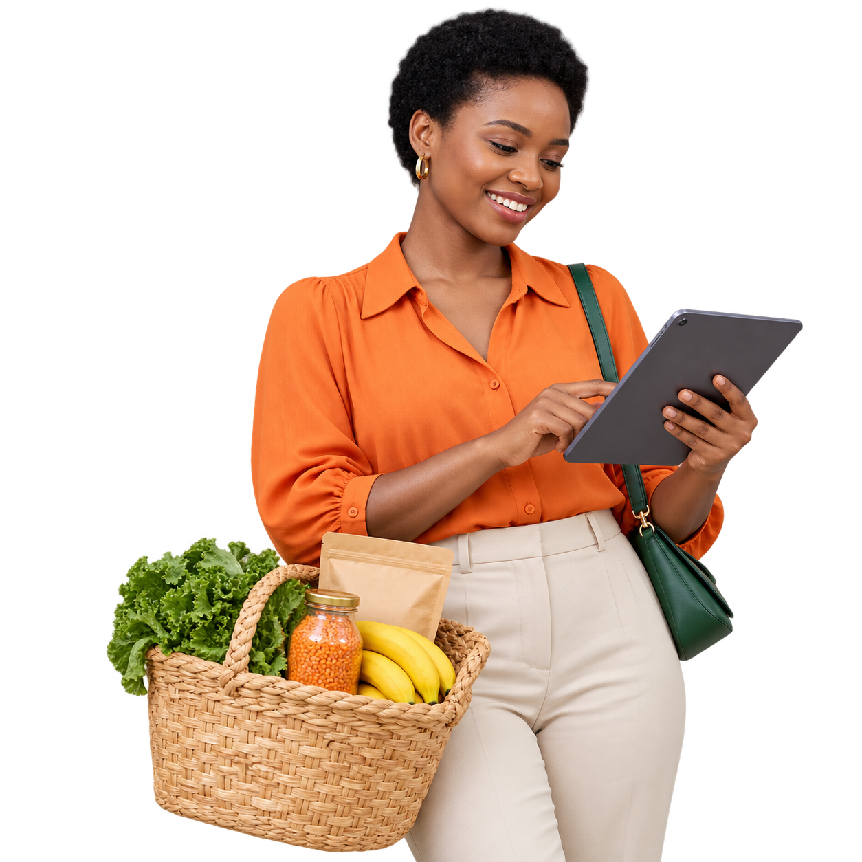 A local Storequode seller managing orders on her tablet